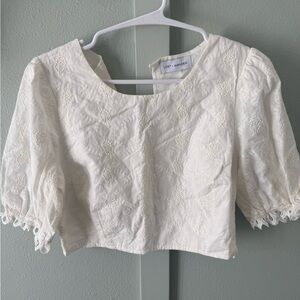 Lost + Wander Ivory Textured Crop Top